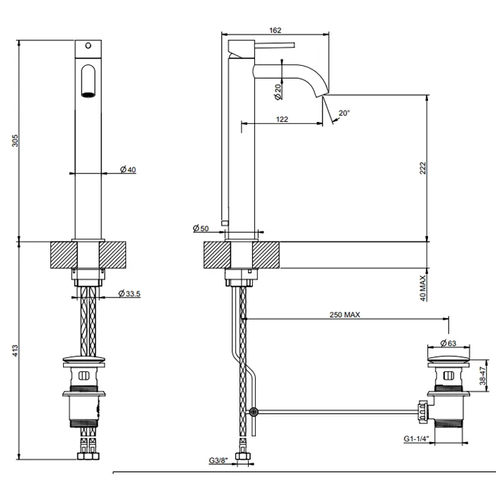 Смеситель для раковины высокий FLESSA 707 Black Metal Brushed PVD GESSI