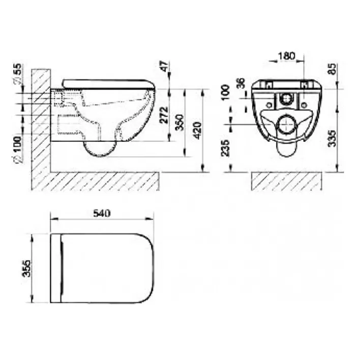 Подвесной керамический унитаз (6 л), в комплекте сиденье, сифон встроен. Петли плавного закрывания и пробки для боковых отверстий не входит.