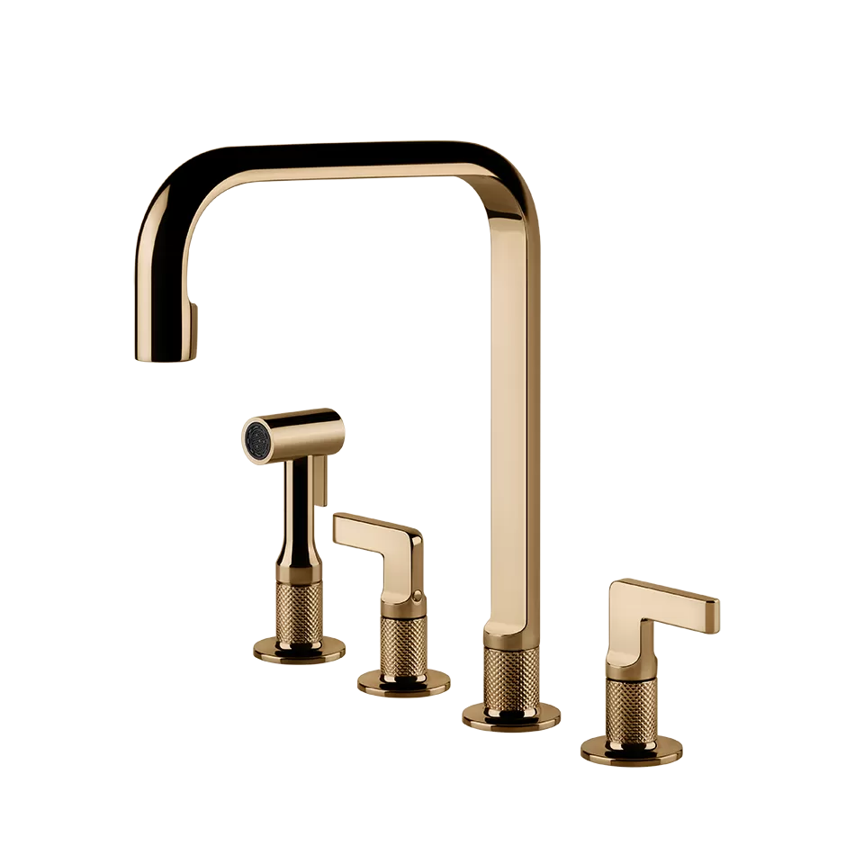 Смеситель для кухни на 4 отверстия с шлангом и лейкой вытяжной излив INCISO 735 Warm Bronze PVD GESSI