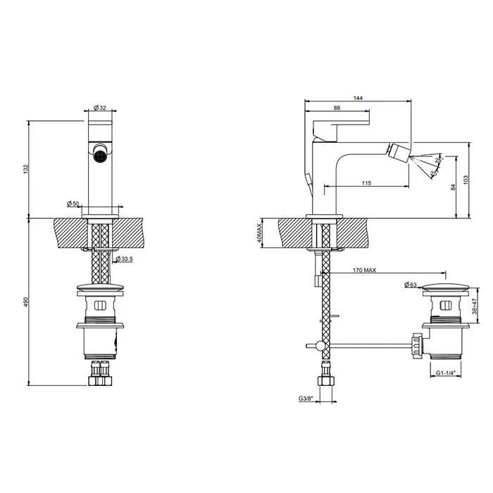 Смеситель для биде с донным клапаном EMPORIO VIA MANZONI 149 Finox Brushed Nickel GESSI