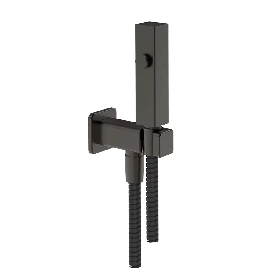 Гидроершик для унитаза со шлангом держателем и скрытым подключением без смесителя RETTANGOLO 707 Black Metal Brushed PVD GESSI