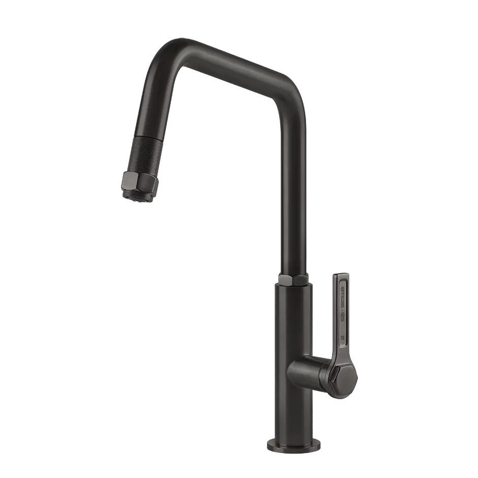 Смеситель для кухни вытяжной излив OFFICINE GESSI 707 Black Metal Brushed PVD GESSI