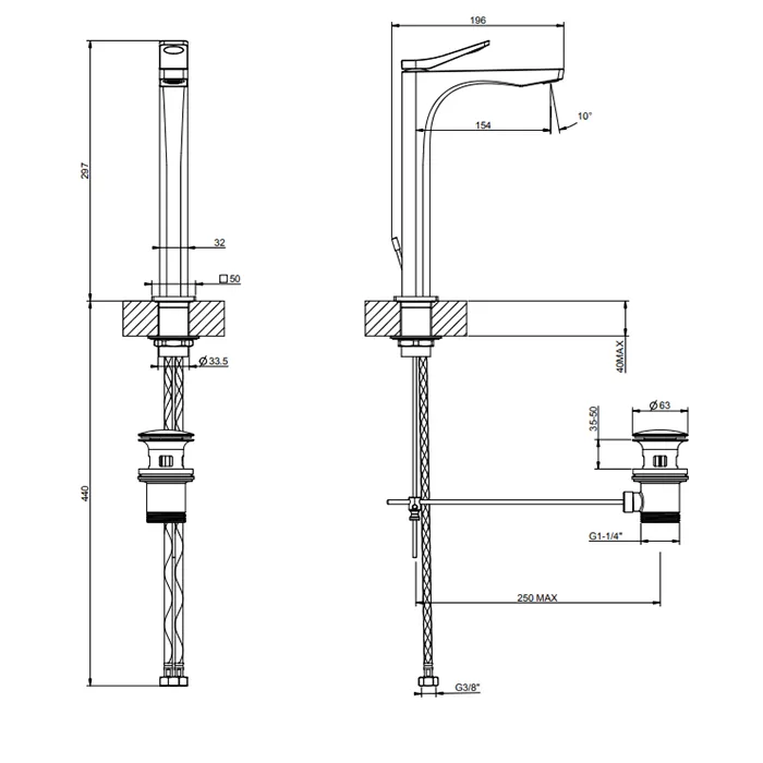 Смеситель для раковины высокий RILIEVO 299 Black XL GESSI