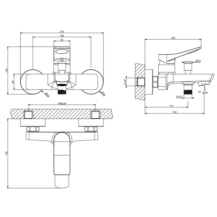 Смеситель для ванны настенный RILIEVO 031 Chrome GESSI
