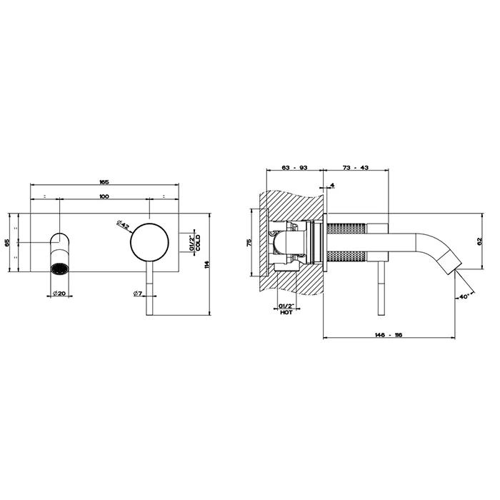 Смеситель для раковины настенный скрытого монтажа с средним изливом CESELLO 707 Black Metal Brushed PVD GESSI