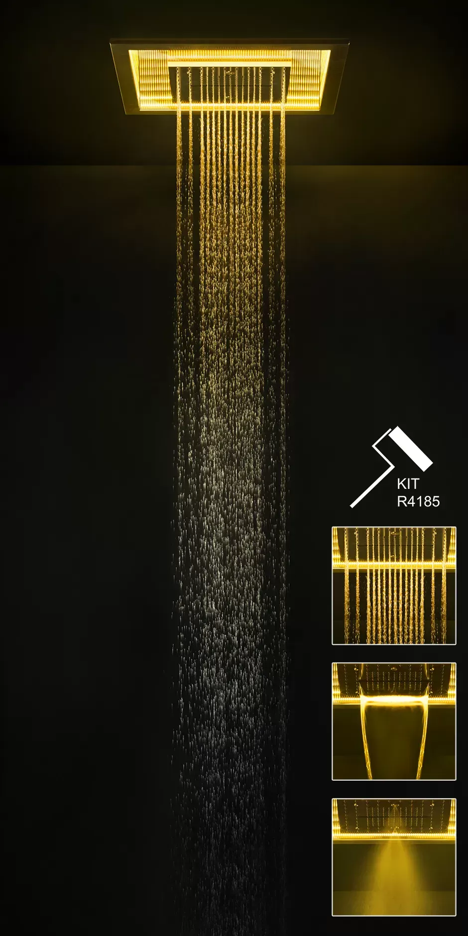 Накладная панель для верхнего душа 615x615 SOGNI тропический ливень/водопад/водный туман хромотерапия 706 Black Metal PVD GESSI