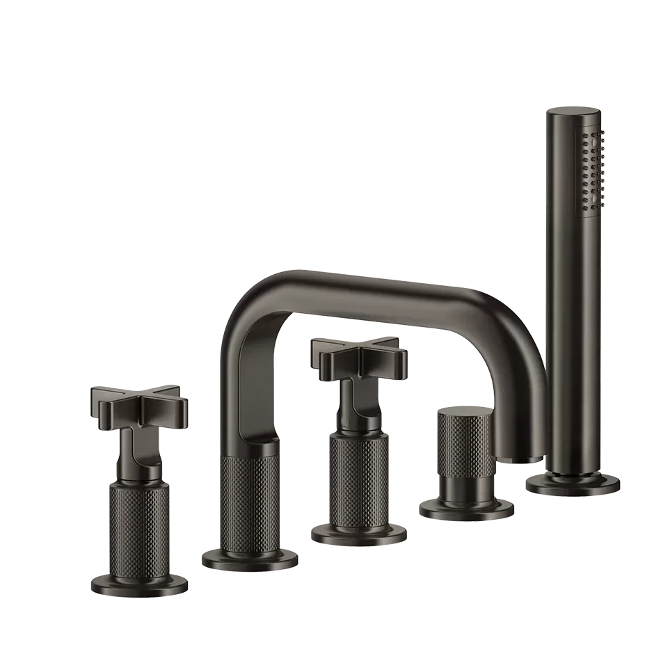 Смеситель на борт ванны 5 отверстий с изливом и душевым набором INCISO+ 706 Black Metal PVD GESSI