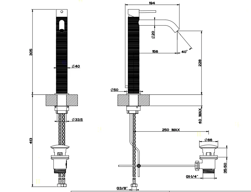 Смеситель для раковины высокий TRAME 239 Steel Brushed GESSI