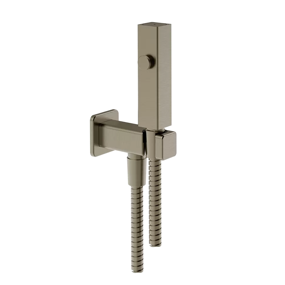 Гидроершик для унитаза со шлангом держателем и скрытым подключением без смесителя RETTANGOLO 149 Finox Brushed Nickel GESSI