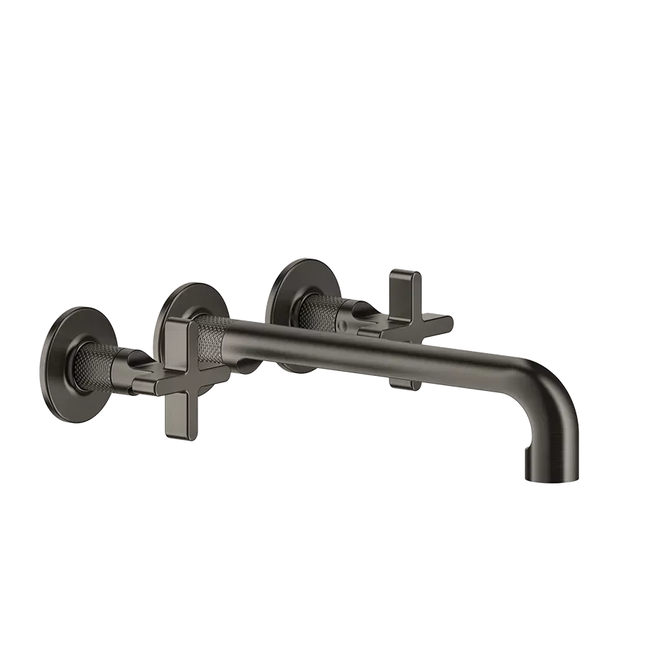 Смеситель для раковины настенный скрытого монтажа на 3 отверстия с длинным изливом INCISO + 187 Aged Bronze GESSI