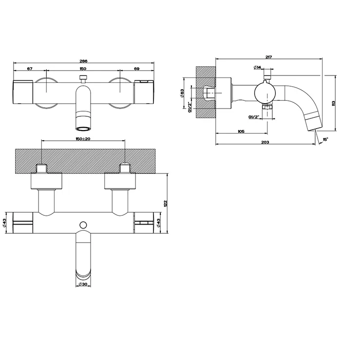 Смеситель для ванны настенный термостатический EMPORIO VIA TORTONA 299 Black XL GESSI