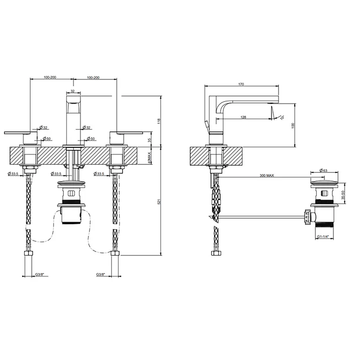 Смеситель для раковины на 3 отверстия EMPORIO VIA MANZONI 149 Finox Brushed Nickel GESSI