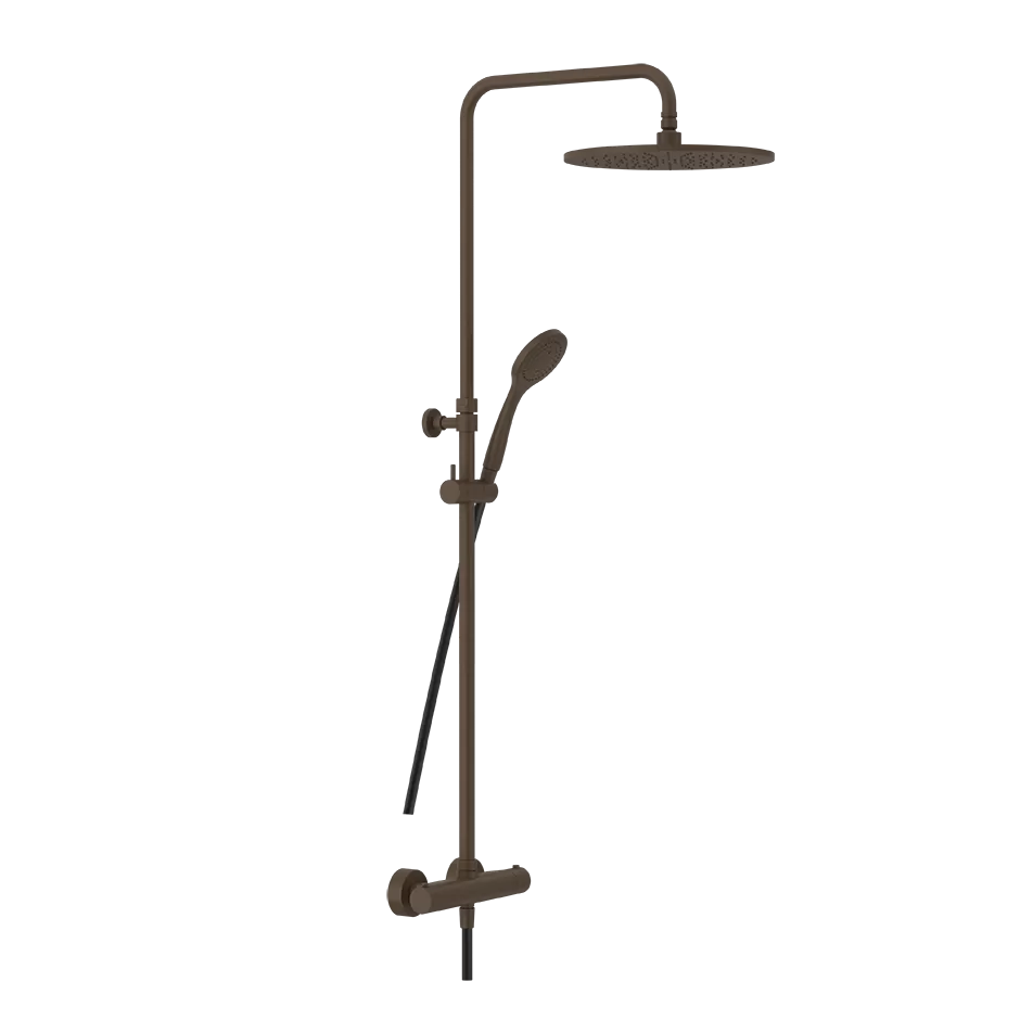 Душевая колонна: настенный смеситель-термостат, душевая головка, переключатель, штанга, шланг, душ