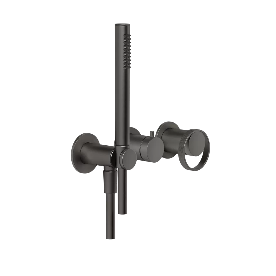 Смеситель для ванны/душа скрытого монтажа с душевым набором внешняя часть 2 потока ANELLO 707 Black Metal Brushed PVD GESSI