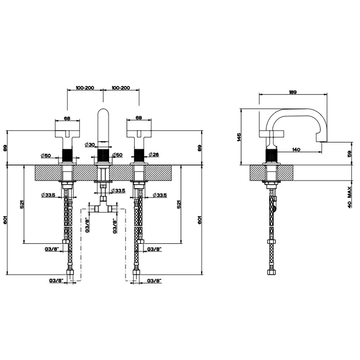 Смеситель для раковины на 3 отверстия INCISO + 031 Chrome GESSI