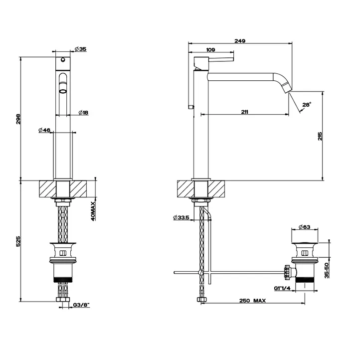 Смеситель для раковины высокий EMPORIO VIA TORTONA 149 Finox Brushed Nickel GESSI