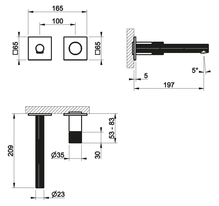 Смеситель для раковины настенный GESSI INCASTRI 726 Warm Bronze Brushed