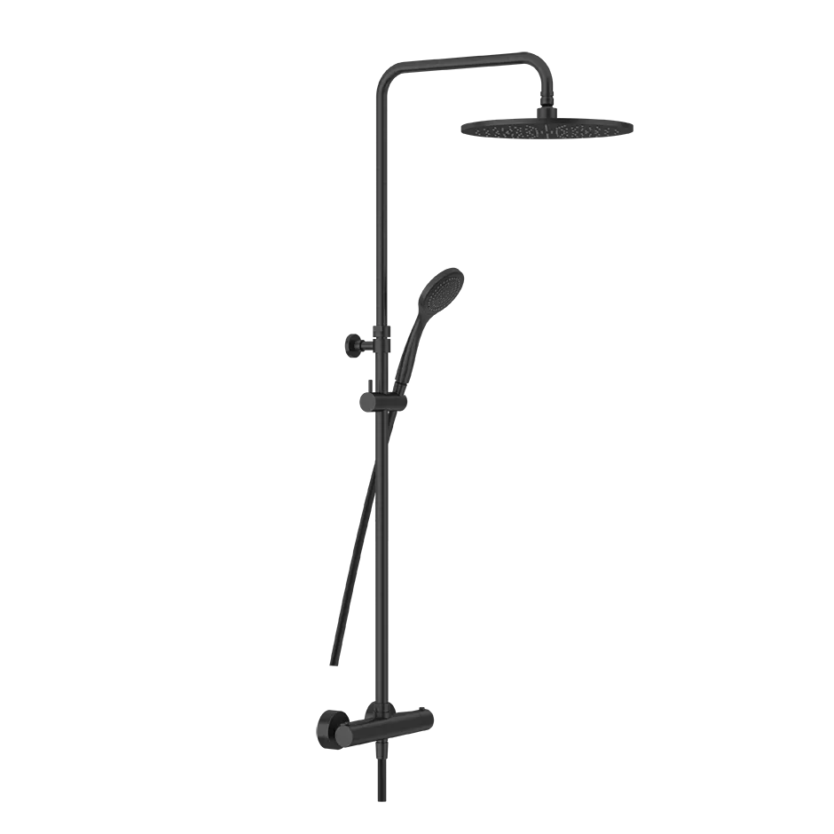 Душевая колонна: настенный смеситель-термостат, душевая головка, переключатель, штанга, шланг, душ