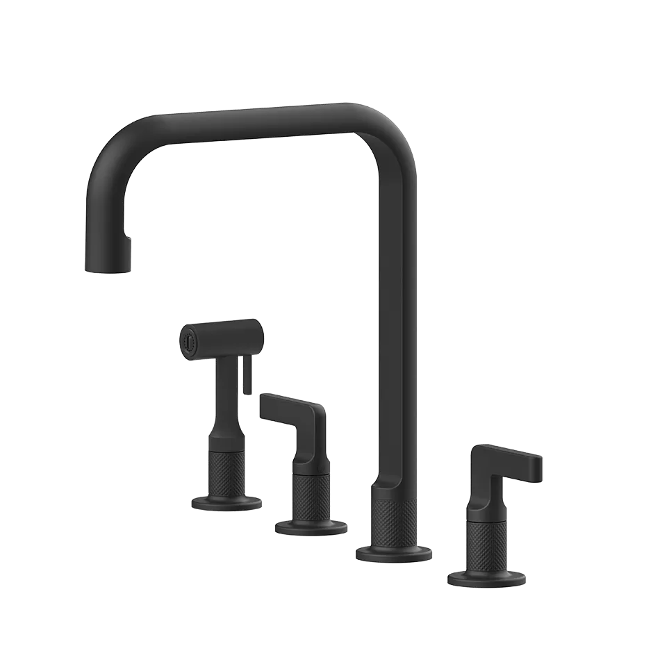 Смеситель для кухни на 4 отверстия с шлангом и лейкой вытяжной излив INCISO 299 Black XL GESSI