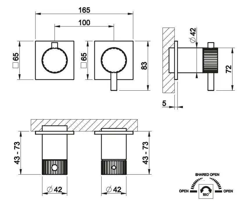 Смеситель для ванны/душа скрытого монтажа на 2 потока GESSI INCASTRI 791 Deep Bronze Brushed Pvd