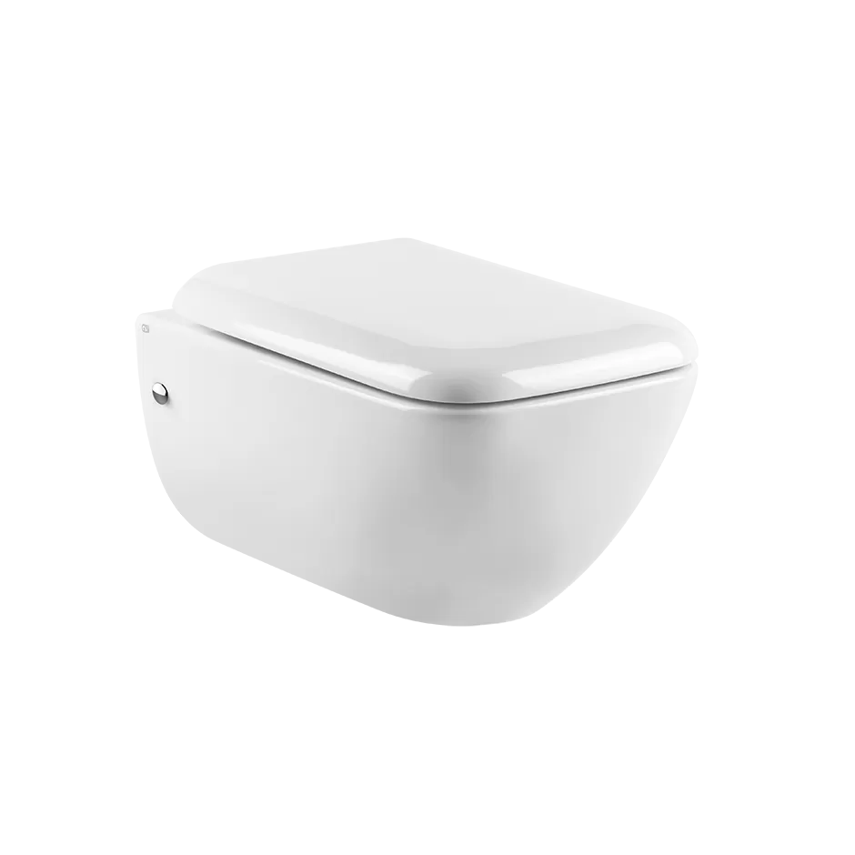 Подвесной керамический унитаз (6 л), в комплекте сиденье, сифон встроен. Петли плавного закрывания и пробки для боковых отверстий не входит.