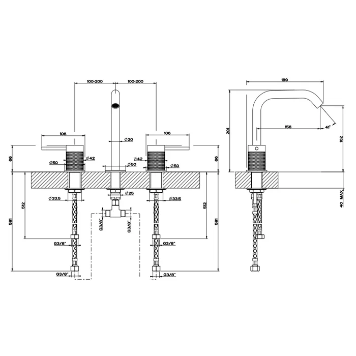 Смеситель для раковины на 3 отверстия CESELLO 239 Steel Brushed GESSI