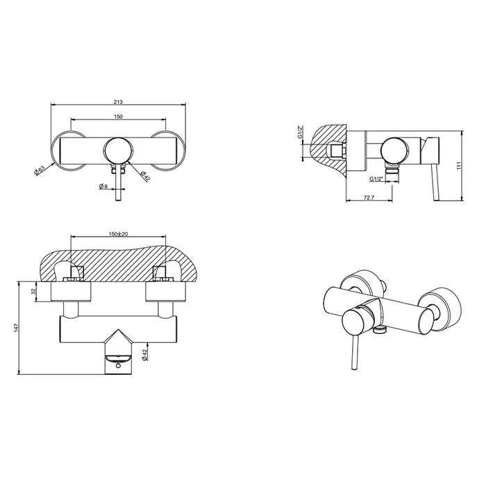 Смеситель для душа настенный EMPORIO VIA TORTONA 299 Black XL GESSI