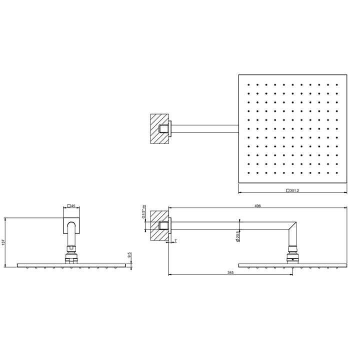 Верхний душ 301x301 настенный монтаж тропический ливень EMPORIO 031 Chrome GESSI
