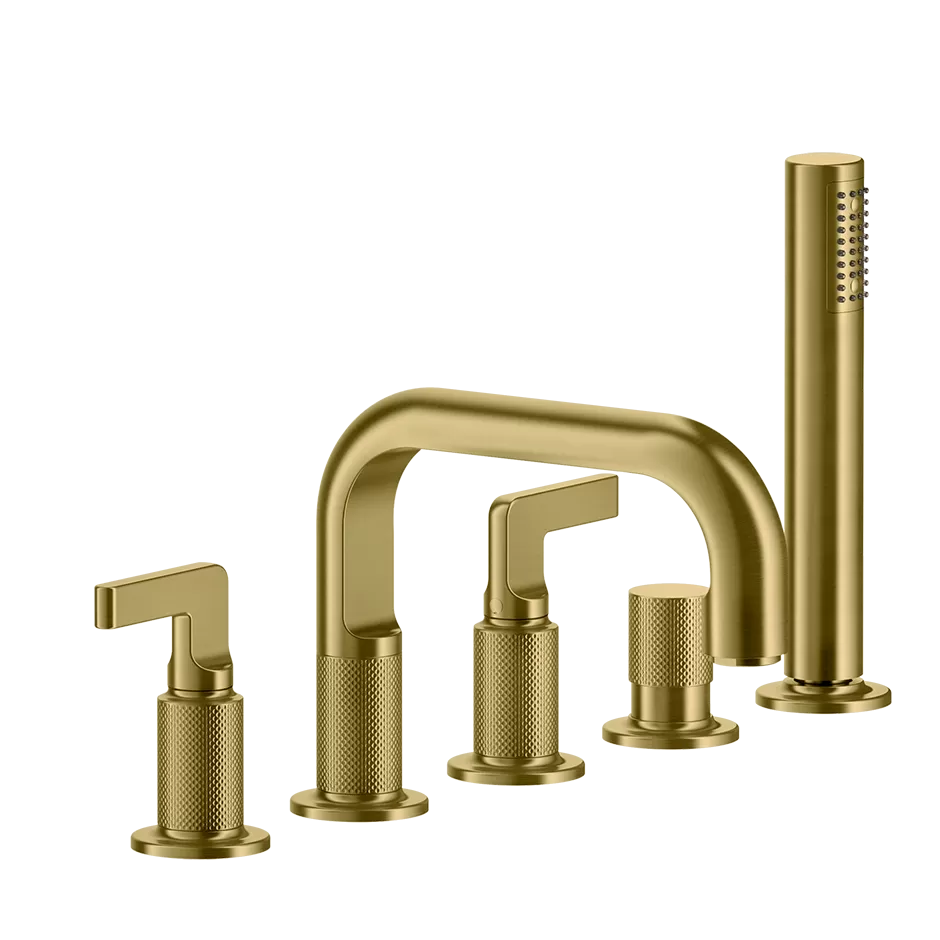 Смеситель для ванны на пять отверстий с переключателем, изливом для наполнения ванны и гибким шлангом длиной 1,50 м, ручной душ с защитой от известняка