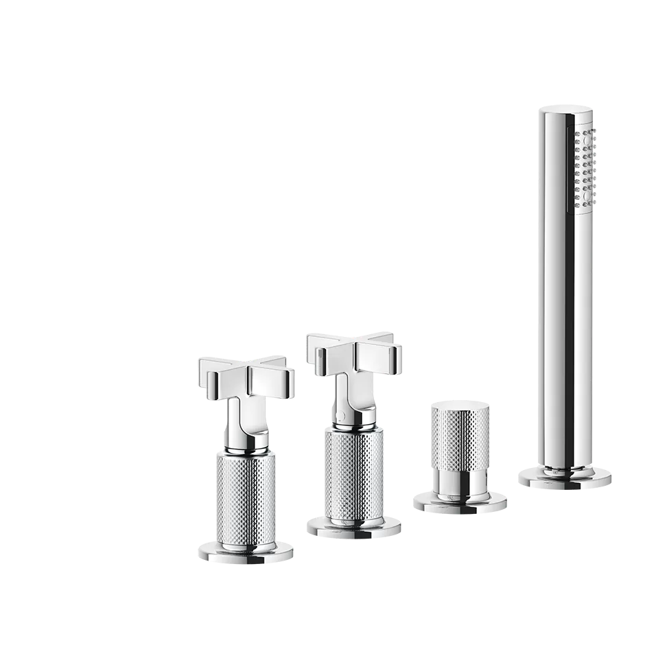 Смеситель на борт ванны 4 отверстия наполнение через слив-перелив с душевым набором INCISO+ 031 Chrome GESSI