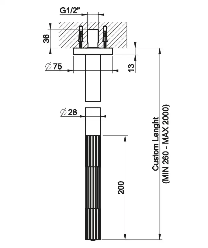 Потолочный излив без смесителя длина под заказ от 260 до 2000мм GESSI INCASTRI 726 Warm Bronze Brushed