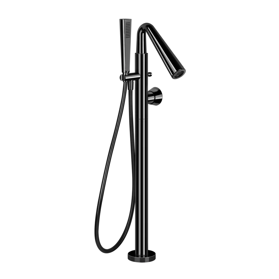 Смеситель для ванны напольный с душевым набором без скрытой части CONO 706 Black Metal PVD GESSI