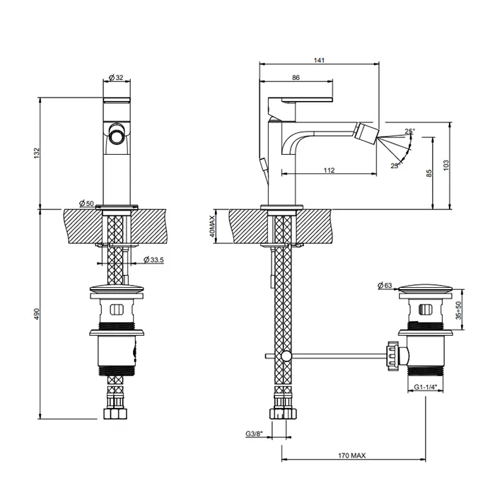 Смеситель для биде с донным клапаном EMPORIO VIA MANZONI 031 Chrome GESSI