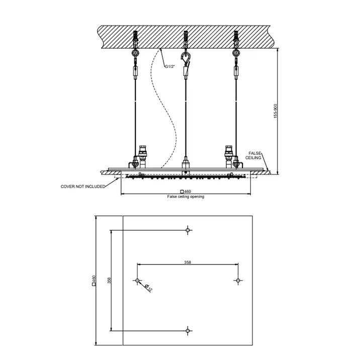 Встраиваемая в потолок душевая система 500х500. ТРОПИЧЕСКИЙ ЛИВЕНЬ. Доукомплектовать накладной панелью