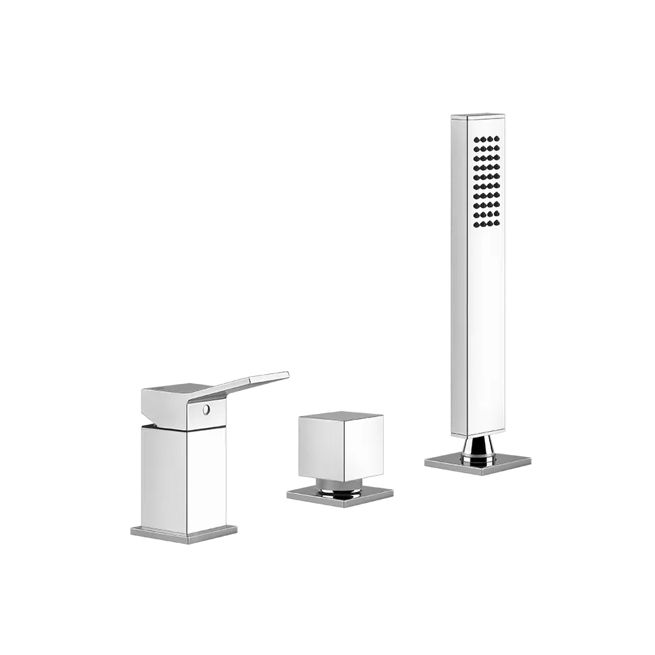 Смеситель на борт ванны 3 отверстия наполнение через слив-перелив с душевым набором RETTANGOLO K 706 Black Metal PVD GESSI