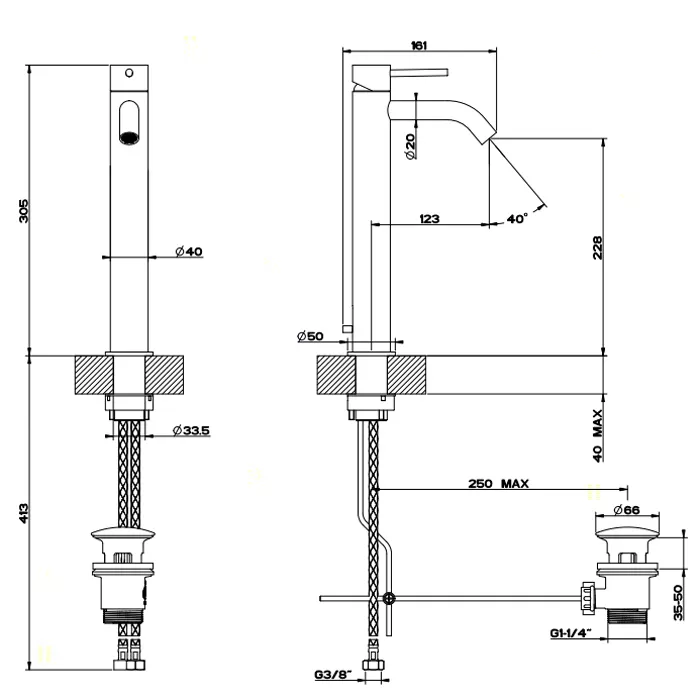 Смеситель для раковины высокий FLESSA 239 Steel Brushed GESSI