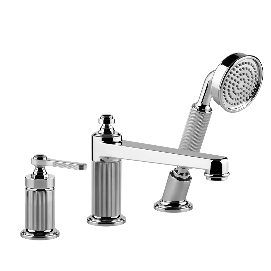 Смеситель на борт ванны 3 отверстия с изливом и душевым набором VENTI20 727 Brushed Brass PVD GESSI