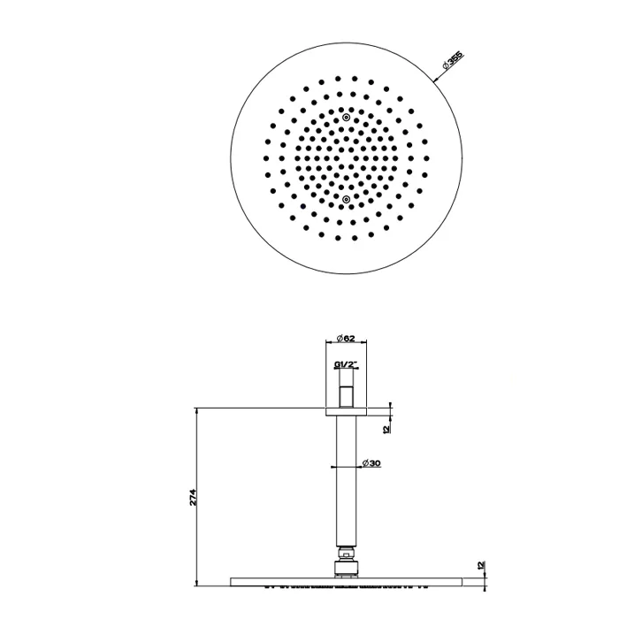 Верхний душ Ø355 потолочный монтаж тропический ливень GESSI316 239 Steel Brushed GESSI