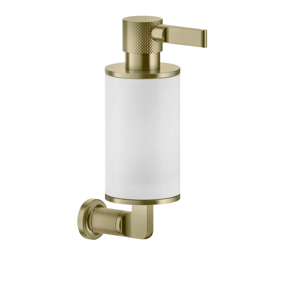 Дозатор для жидкого мыла настенный белое стекло INCISO 727 Brushed Brass PVD GESSI
