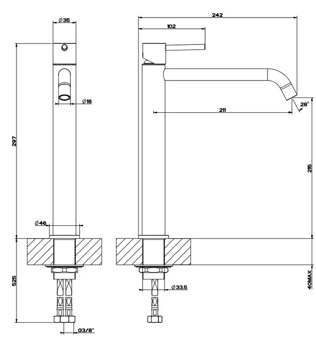 Смеситель для раковины высокий EMPORIO VIA TORTONA 149 Finox Brushed Nickel GESSI