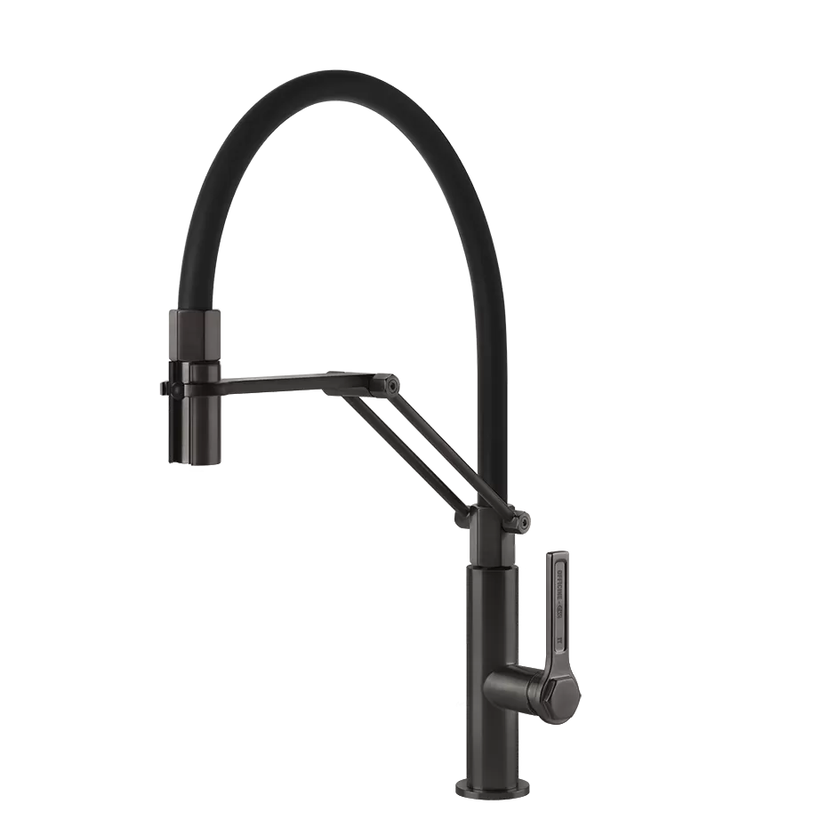 Смеситель для кухни гибкий излив OFFICINE GESSI 707 Black Metal Brushed PVD GESSI
