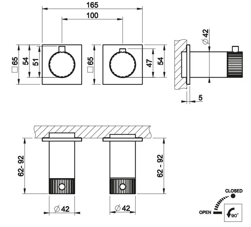 Смеситель для душа термостатический скрытого монтажа 1 поток GESSI INCASTRI 761 Brushed Coffee Bronze Pvd