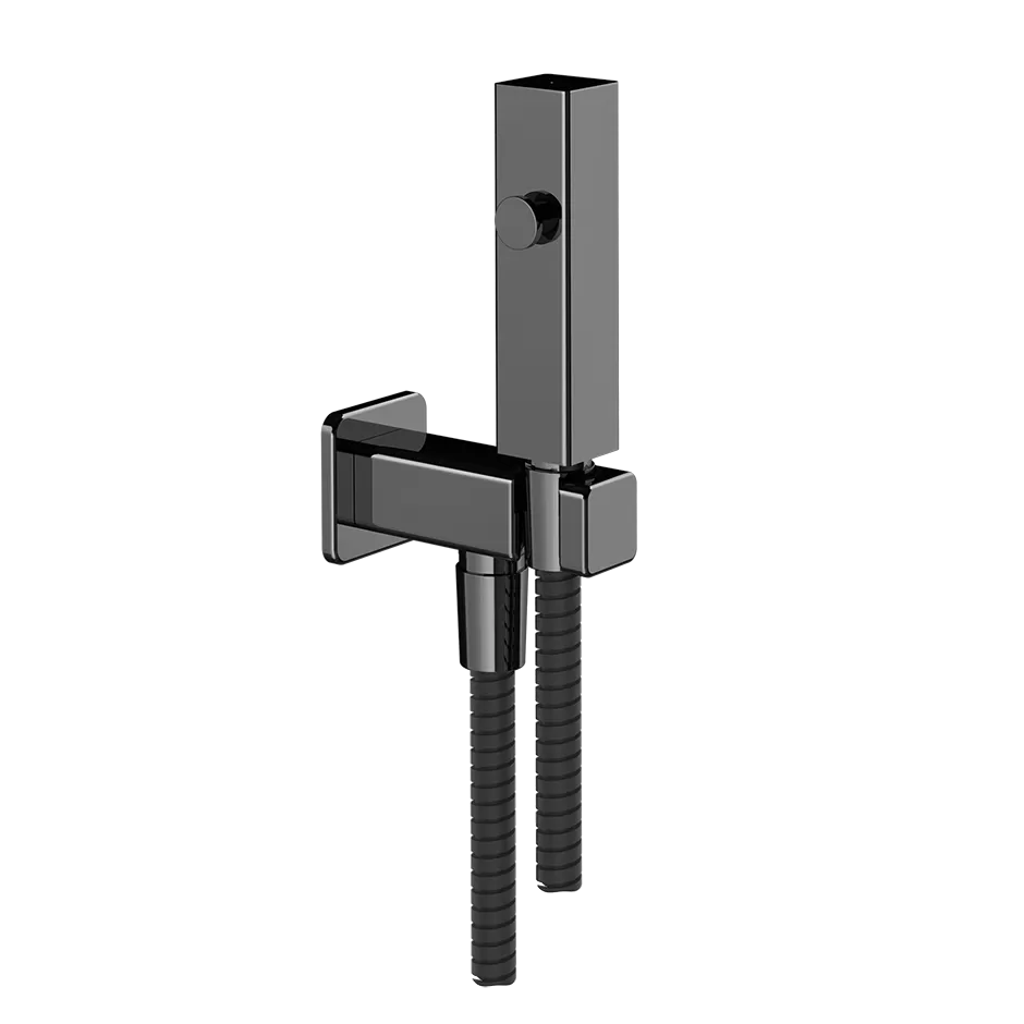 Гидроершик для унитаза со шлангом держателем и скрытым подключением без смесителя RETTANGOLO 706 Black Metal PVD GESSI