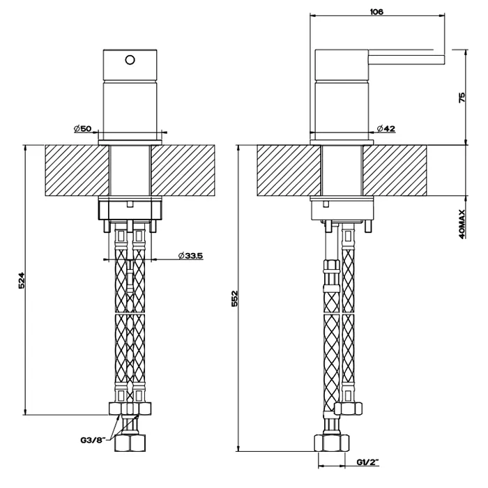 Смеситель для раковины излив потолочный или на столешницу приобретается отдельно FLESSA 707 Black Metal Brushed PVD GESSI