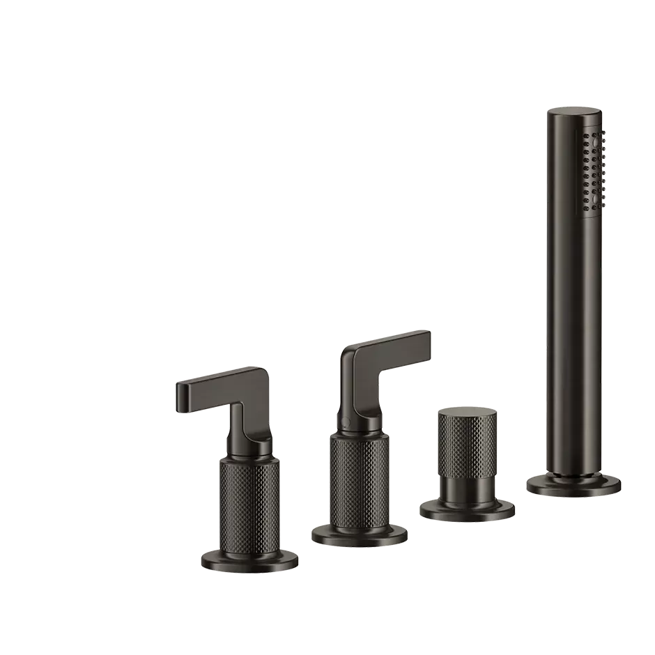 Смеситель на борт ванны 4 отверстия наполнение через слив-перелив с душевым набором INCISO 720 Nickel PVD GESSI