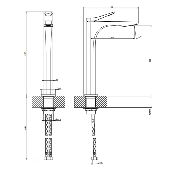 Смеситель для раковины высокий RILIEVO 299 Black XL GESSI
