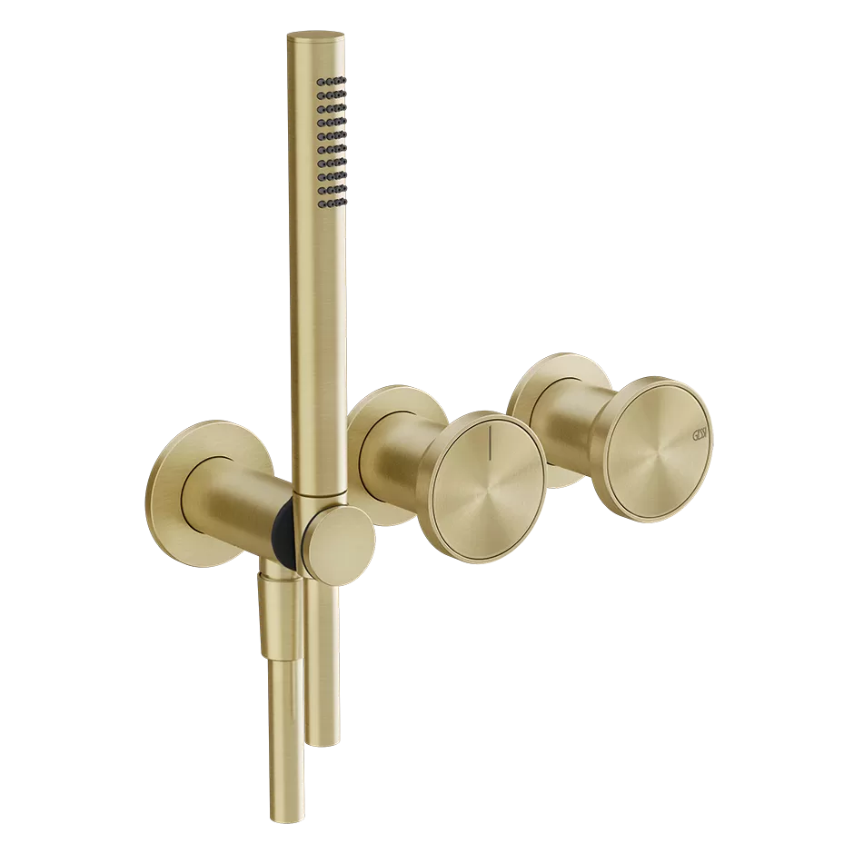 Смеситель для ванны/душа скрытого монтажа внешняя часть 2 потока вставка в комплекте, можно дополнительно комплектовать вставками арт.66600 или арт.66602 ORIGINI 727 Brushed Brass PVD GESSI