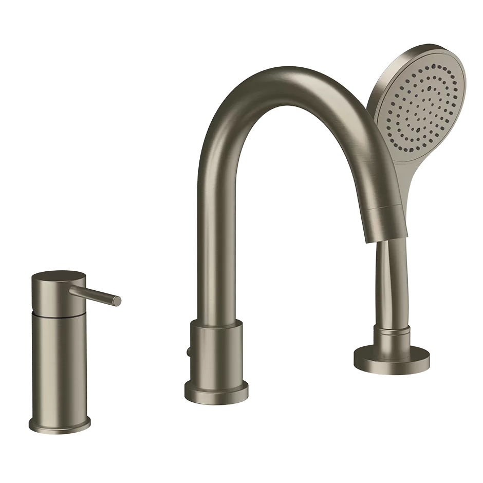 Смеситель на борт ванны 3 отверстия с изливом и душевым набором EMPORIO VIA TORTONA 149 Finox Brushed Nickel GESSI