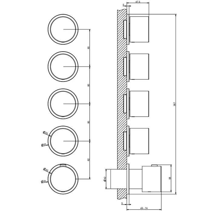 Смеситель для ванны/душа термостатический скрытого монтажа внешняя часть 4 потока ANELLO 031 Chrome GESSI