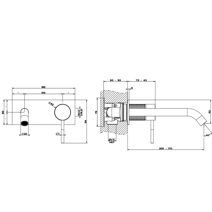 Смеситель для раковины настенный скрытого монтажа с длинным изливом CESELLO 239 Steel Brushed GESSI